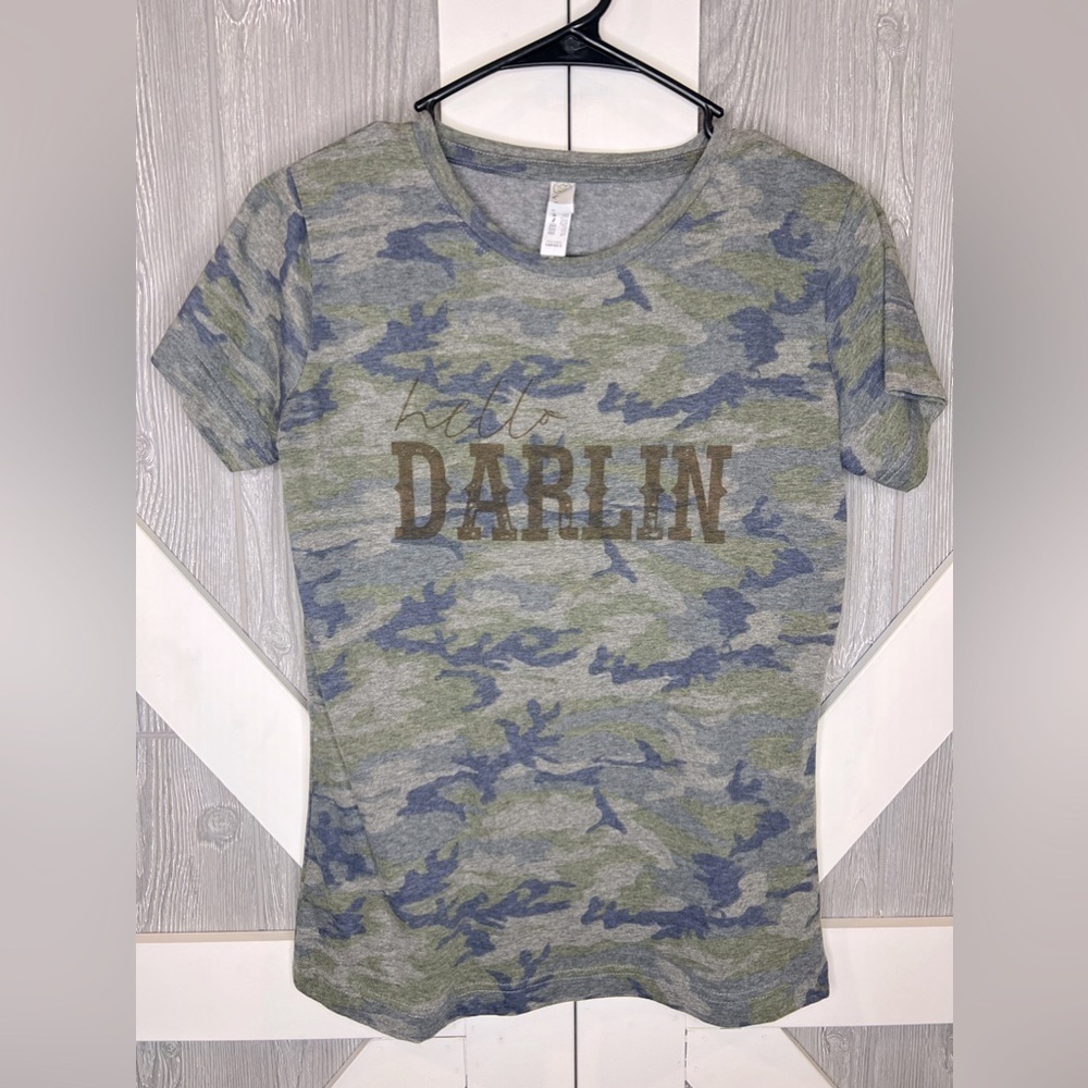 BAG032. Hello Darlin' - heather camo tee Small
